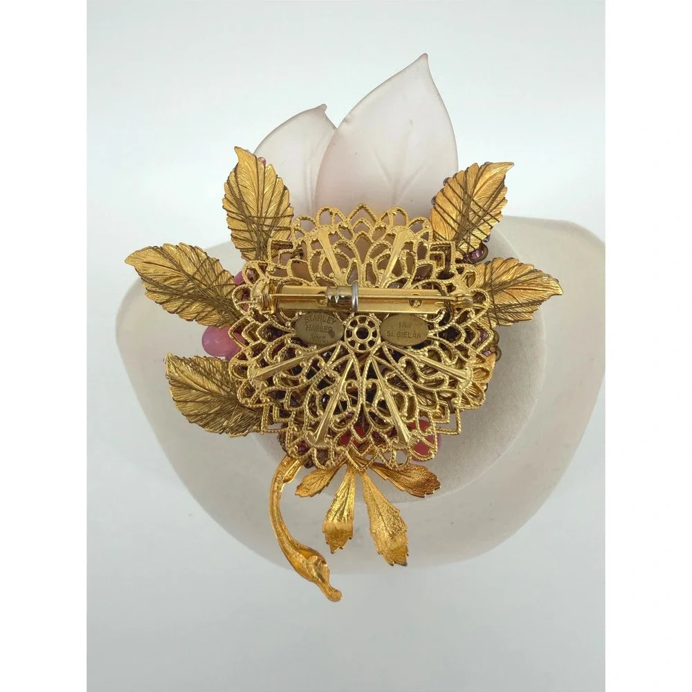 Stanley Hagler NYC Ian St Gielar Pink Floral Beaded Brooch Vintage Statement Pin